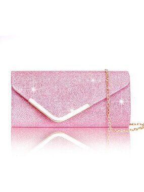 🆕Women Pink Trendy Clutch Purses Evening Fashion Envelope Cross-Body Handbags